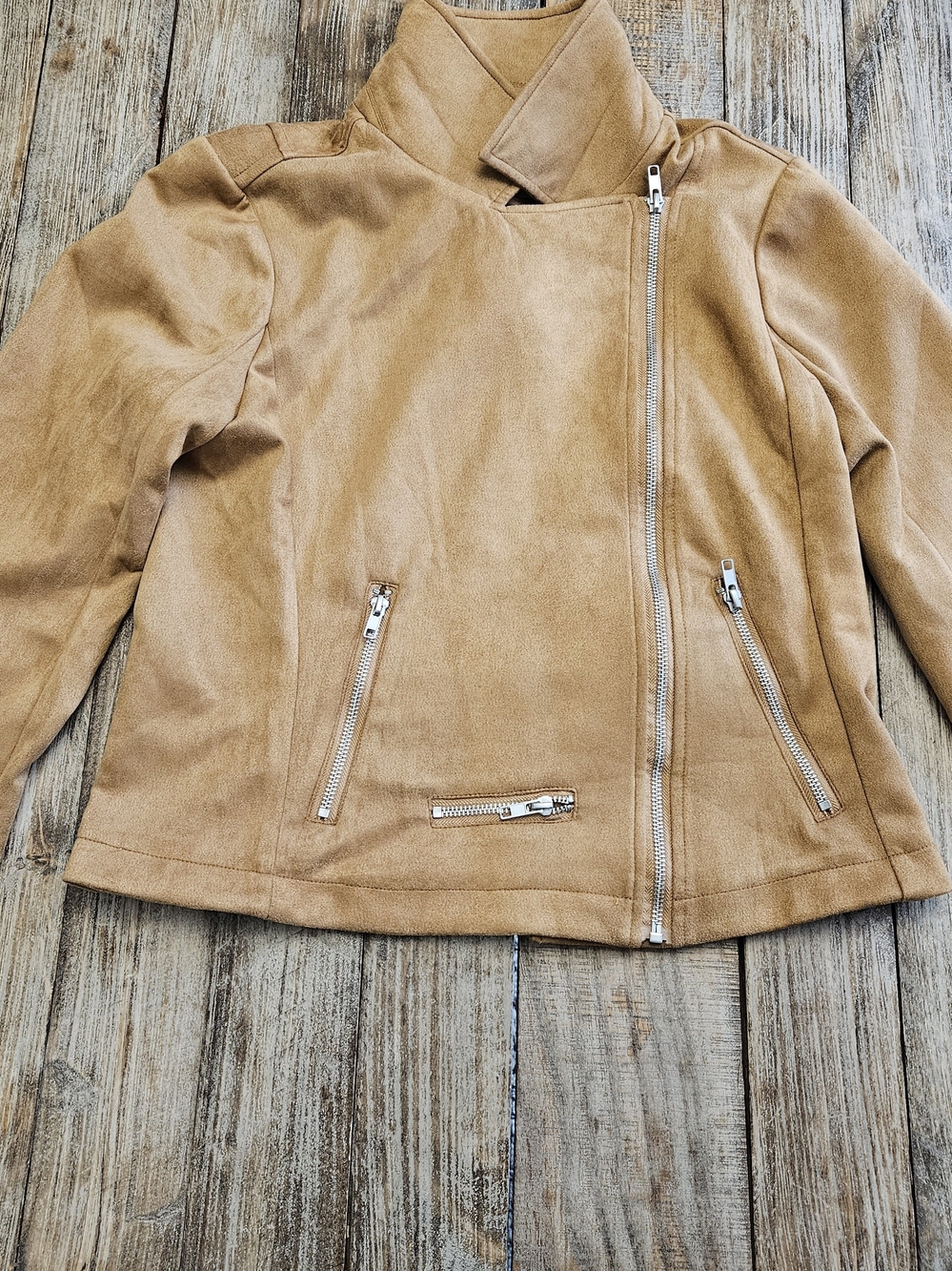 Pink Lily Kids Tan Moto Jean Jacket